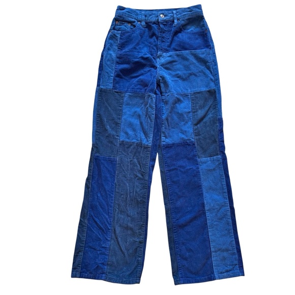 PacSun Denim - PacSun Blue Corduroy Patchwork Baggy Jeans Size 27 High Rise 32” Inseam Wide Leg